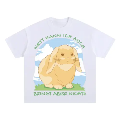 Angrybunnyquote Gc Oversized White Graphic Tee