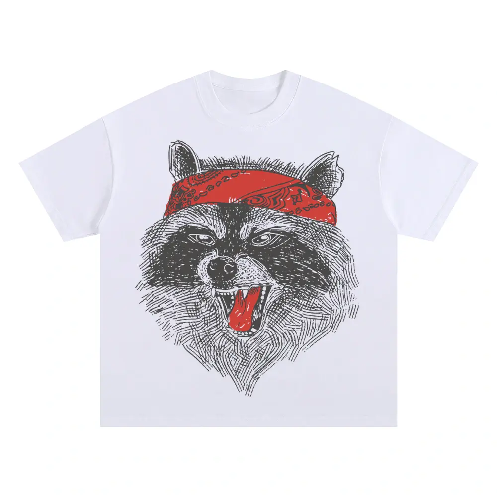 Angryraccoonwithbandana Oversized White Graphic Tee