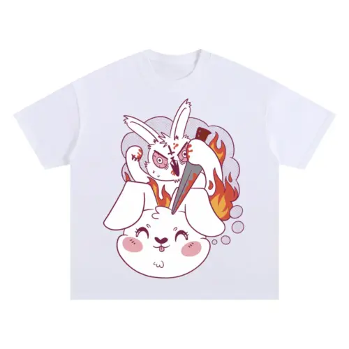 Angryrabbit Oversized White Graphic Tee