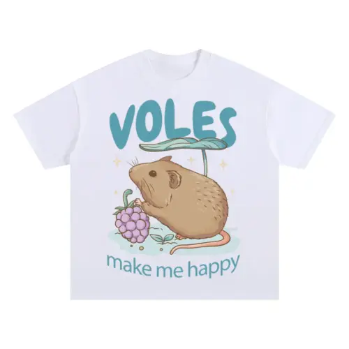 Voles Make Me Happy Oversized White Graphic Tee