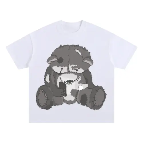 Zombie Teddy Bear Oversized White Graphic Tee