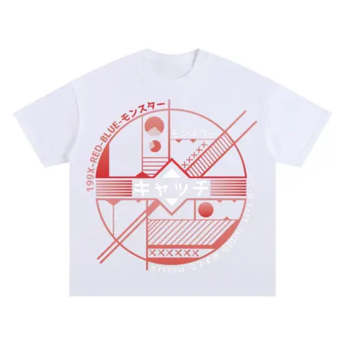 Abstract Machine Oversized White Graphic Tee