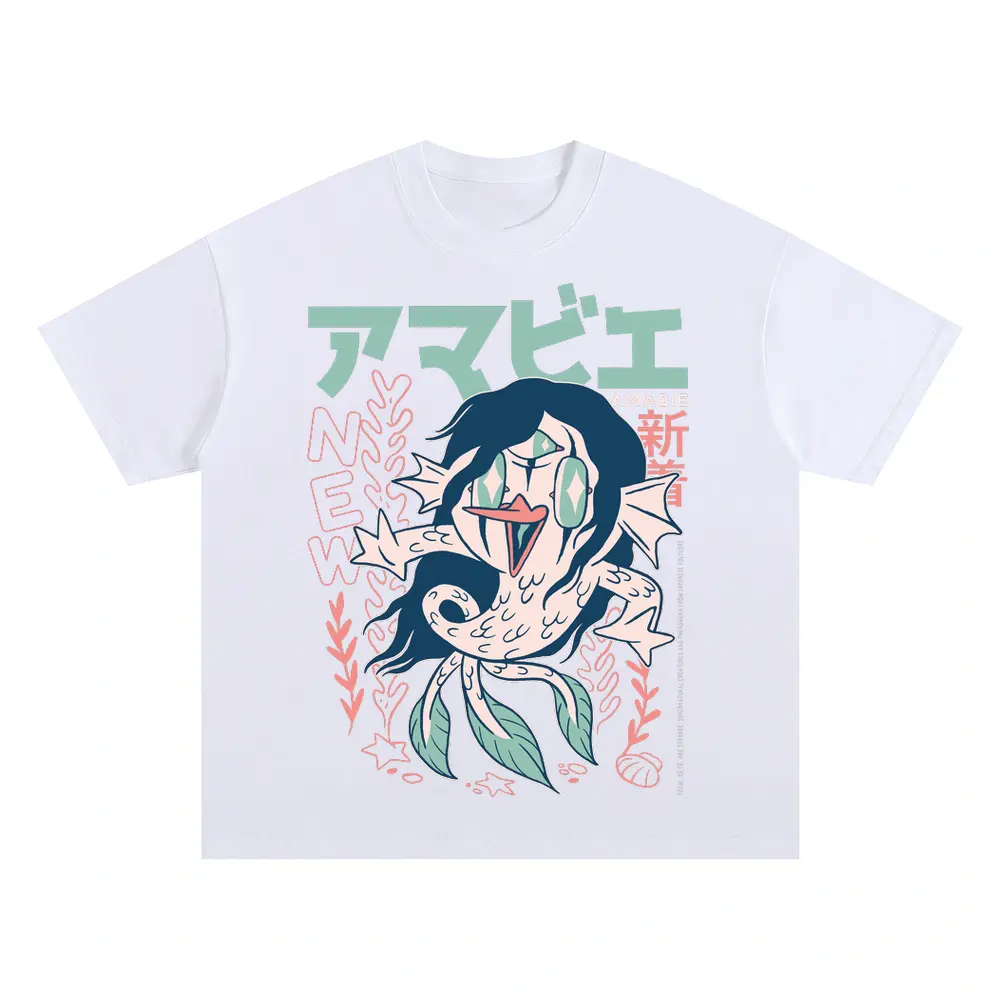 Amabie Yokai Oversized White Graphic Tee