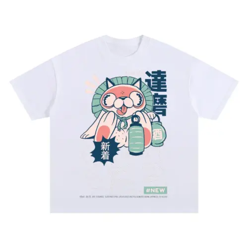 Tanuki Yokai Oversized White Graphic Tee