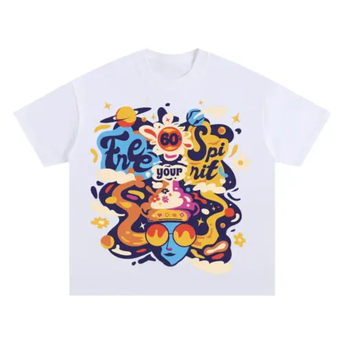 60 S Hippie Oversized White Graphic Tee