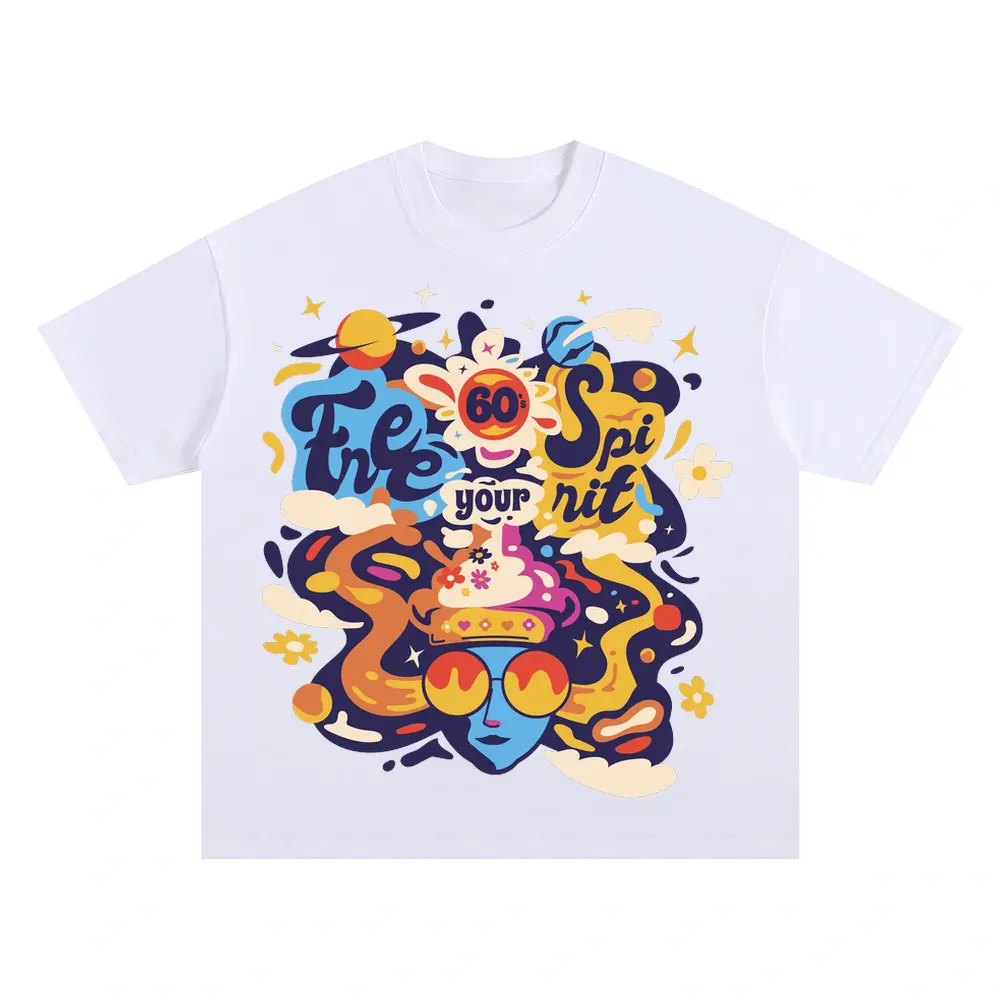 60 S Hippie Oversized White Graphic Tee