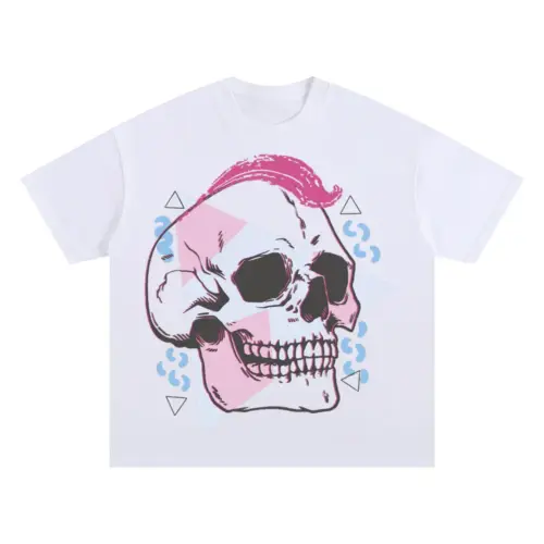 90 S Skull Design Oversized White Graphic Tee