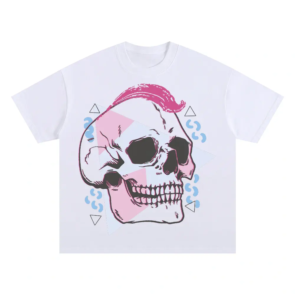 90 S Skull Design Oversized White Graphic Tee