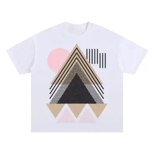 Abstract Geometric Oversized White Graphic Tee