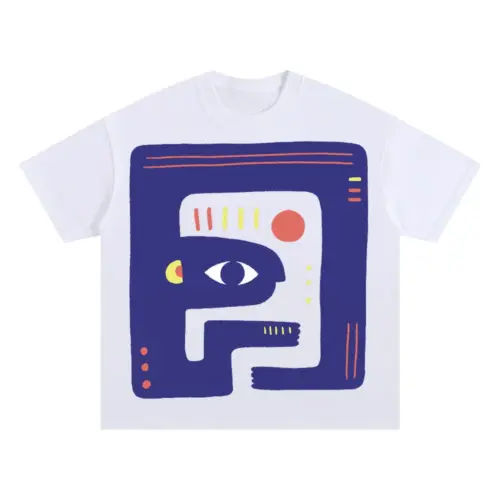 Abstract Organic Oversized White Graphic Tee