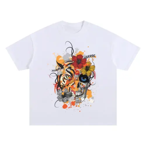 Abstract Tiger Oversized White Graphic Tee