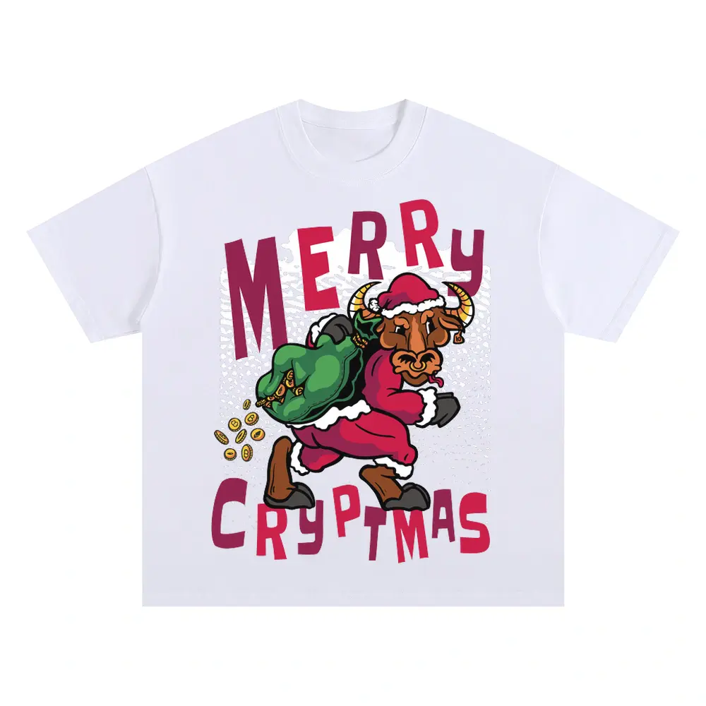 Bitcoin Santa Bull Oversized White Graphic Tee