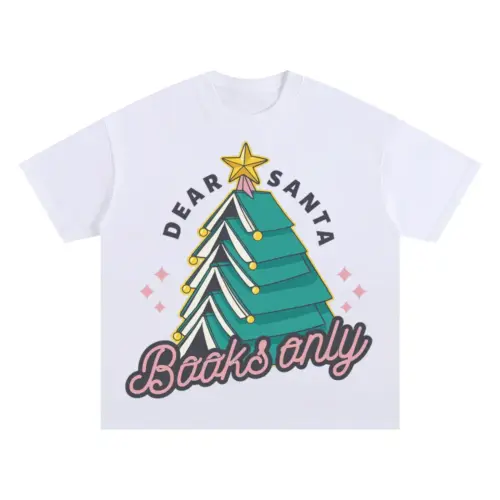 Booktree Christmas Oversized White Graphic Tee