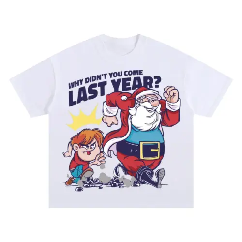 Boy Santa Oversized White Graphic Tee