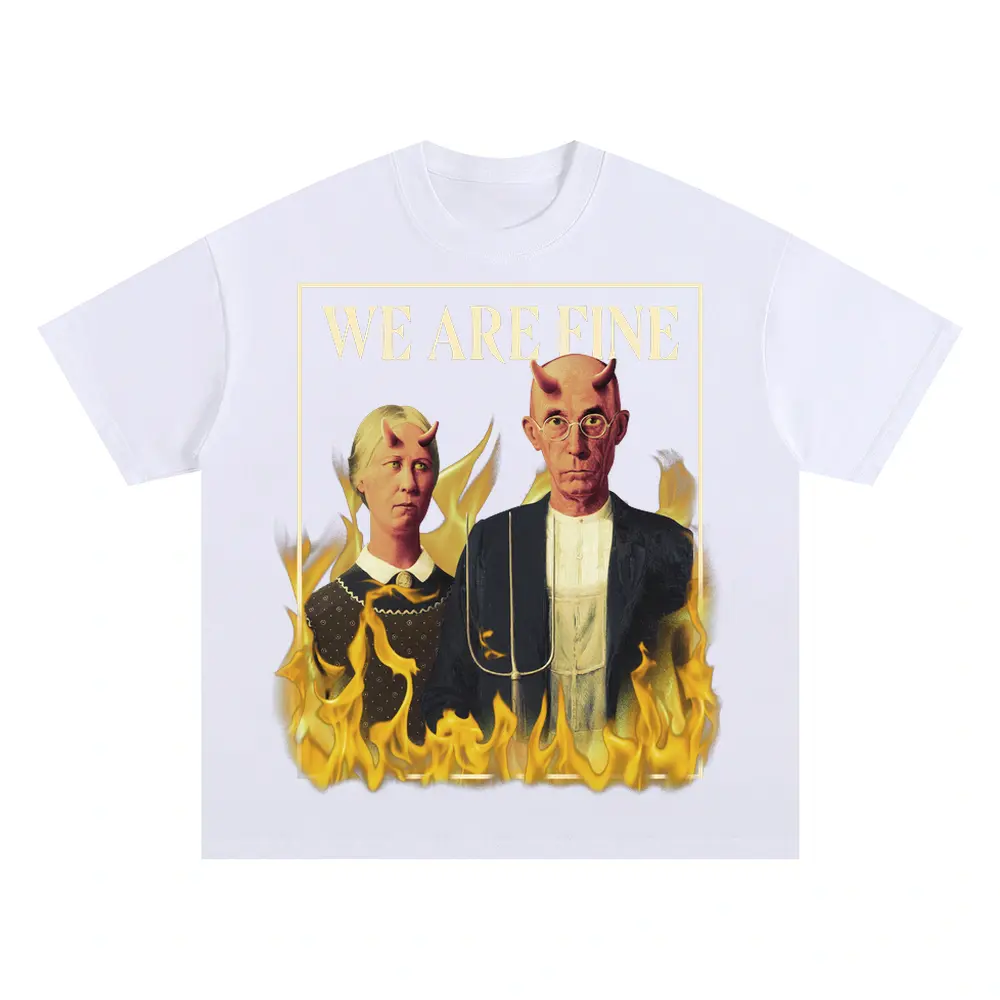American Gothic Devils Psd Oversized White Graphic Tee