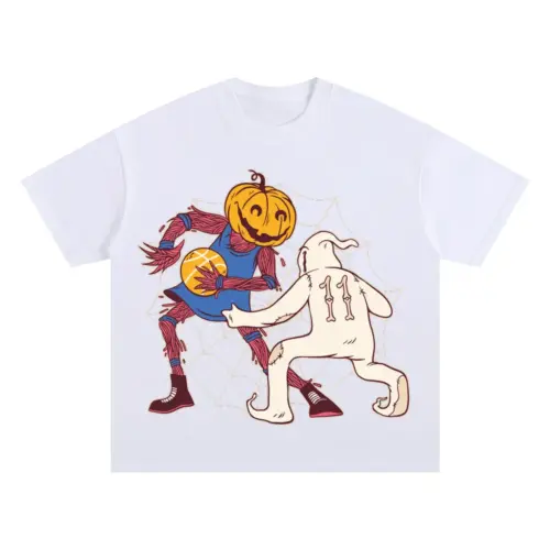 Basketball Halloween Oversized White Graphic Tee