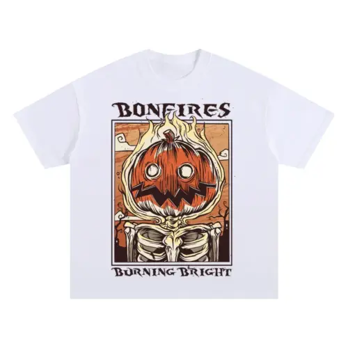 Bonfires Pumpking Oversized White Graphic Tee