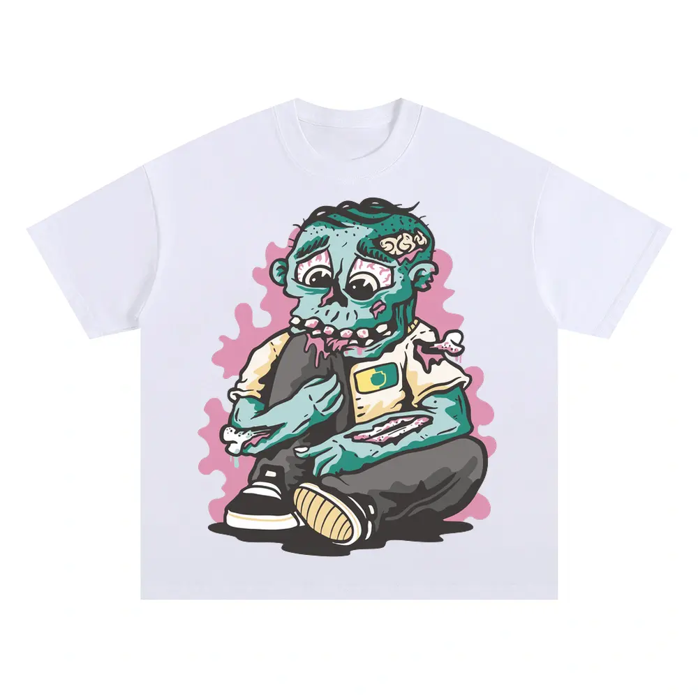 Zombie Eating Knee Oversized White Graphic Tee