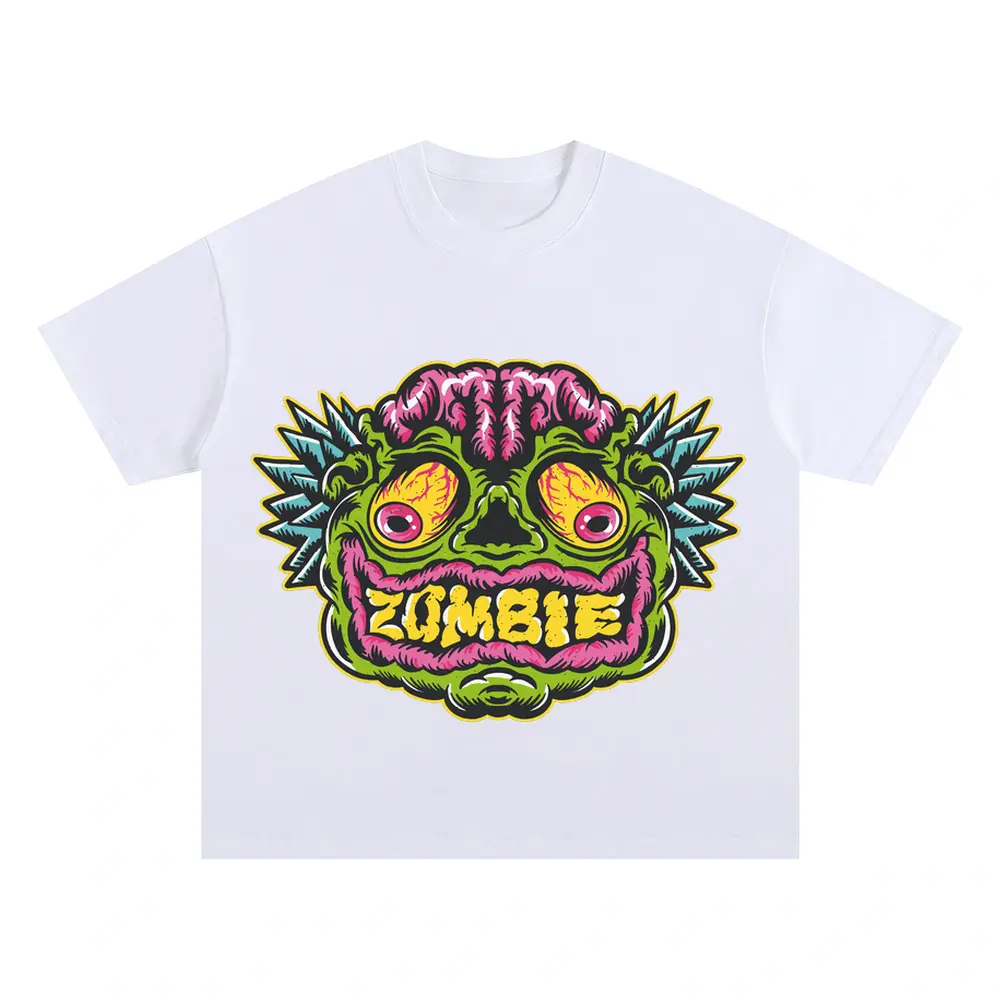 Zombie Face Oversized White Graphic Tee