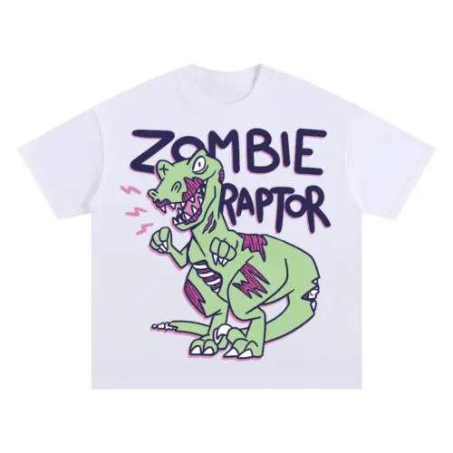 Zombie Raptor Oversized White Graphic Tee