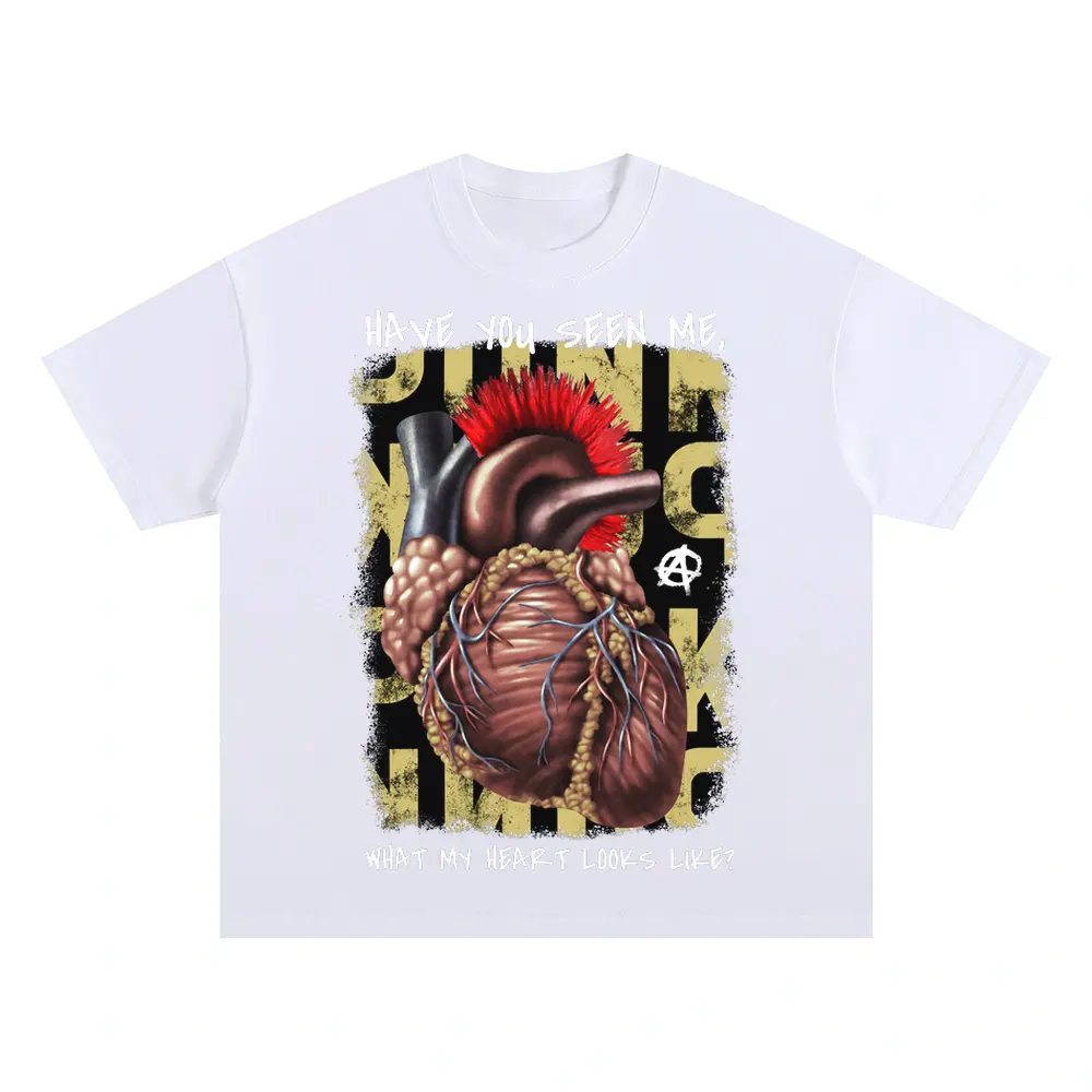 32279 Punk Heart Oversized White Graphic Tee