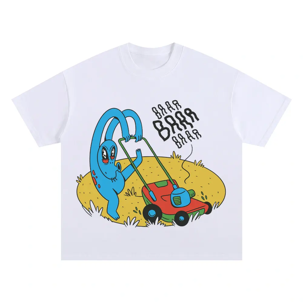 Alien Lawnmower Oversized White Graphic Tee
