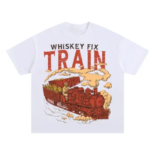 Whiskey Train Oversized White Graphic Tee