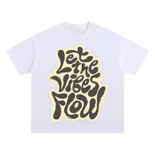 2 Lettering Let The Vibes Flow Si Oversized White Graphic Tee