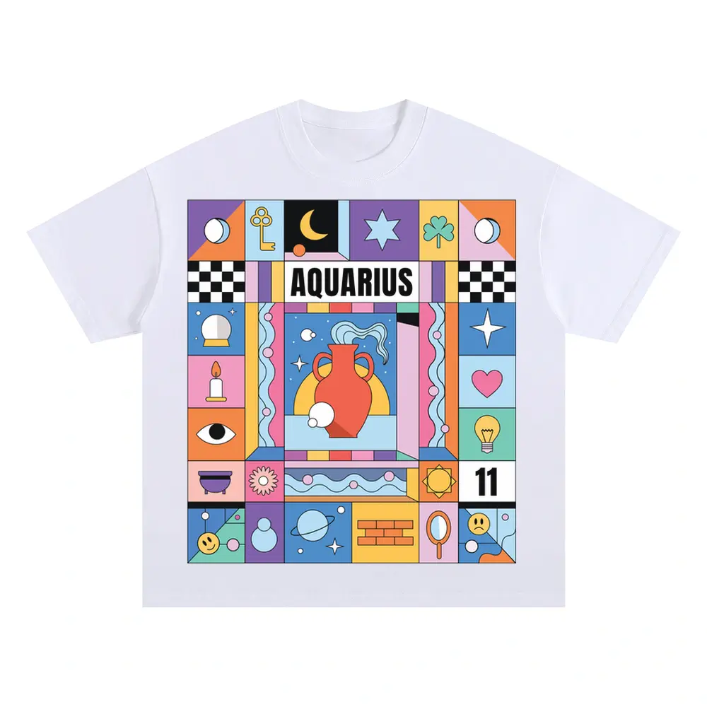 Aquarius Si Oversized White Graphic Tee