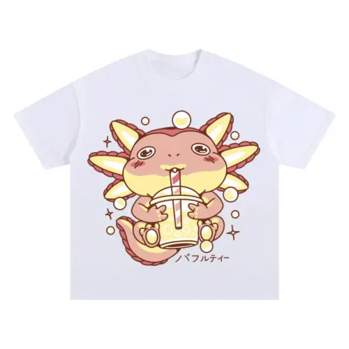 Axolotlbubbletea Oversized White Graphic Tee