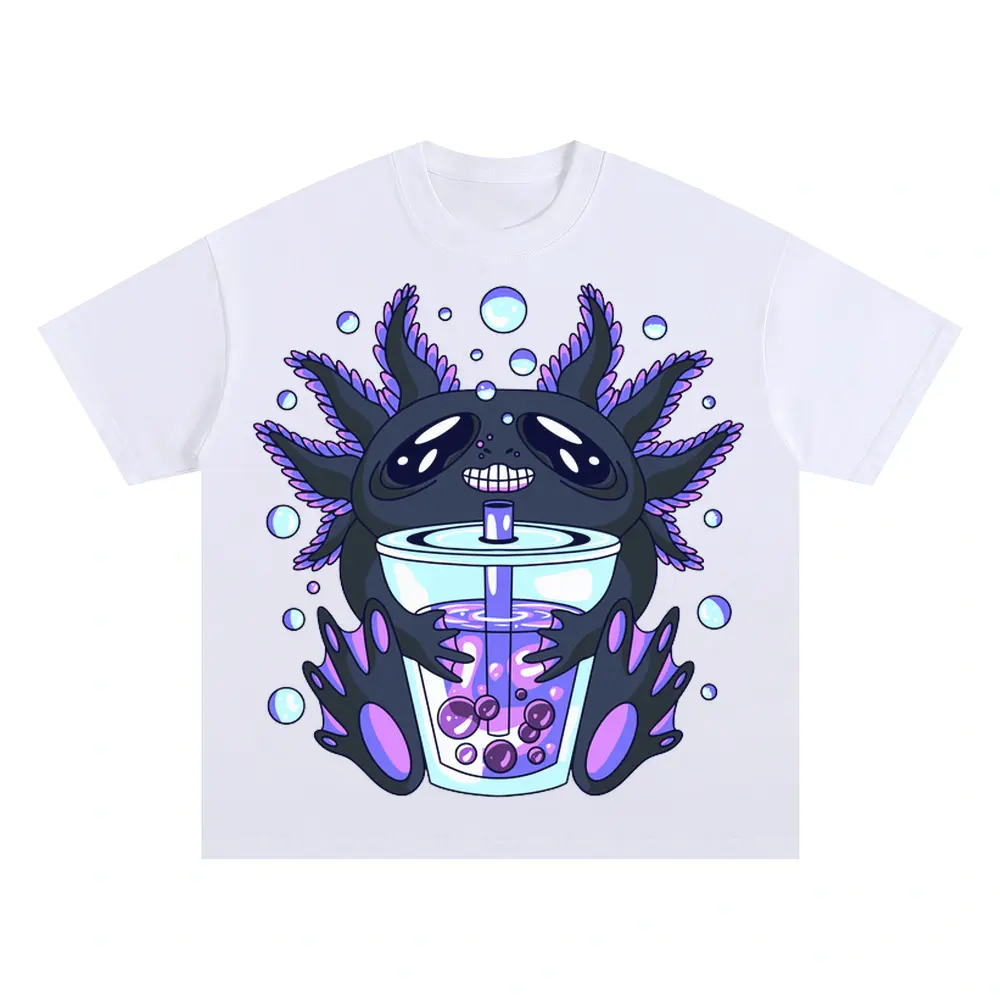 Axolotl Bouble Tea Oversized White Graphic Tee