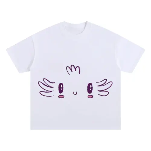 Axolotl Face Oversized White Graphic Tee