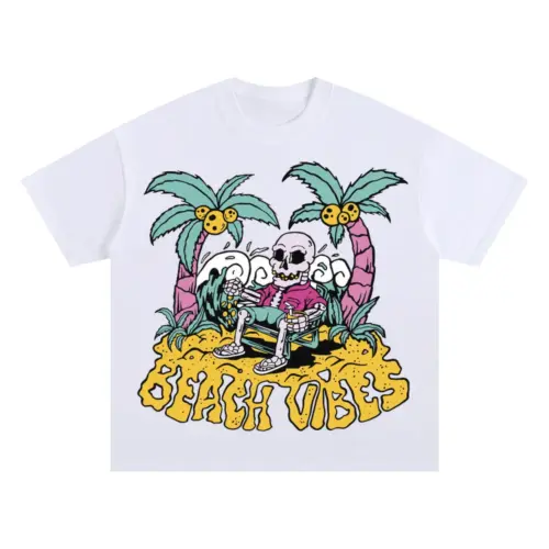 Beach Vibes Oversized White Graphic Tee