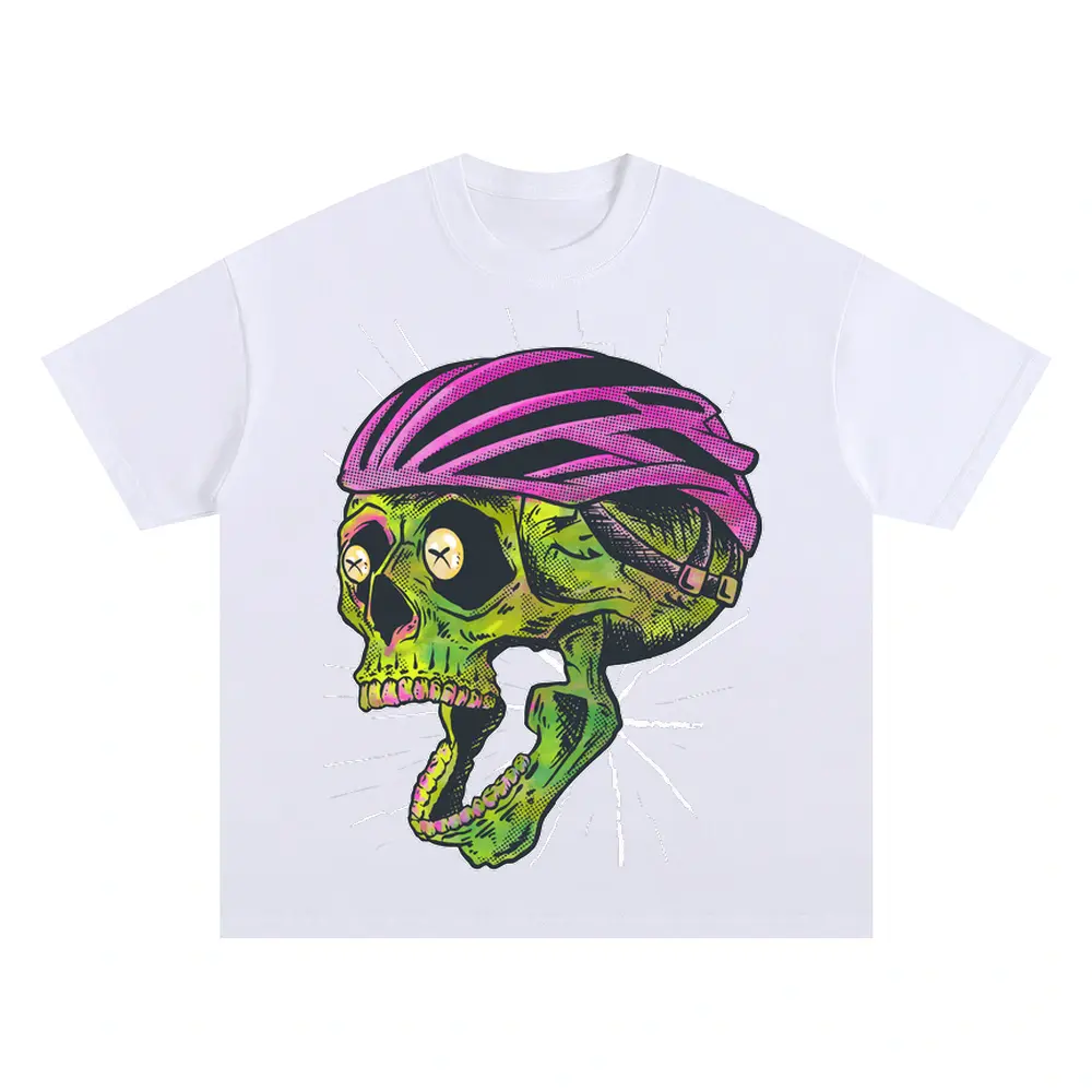 Bike Helmet Skull Oversized White Graphic Tee