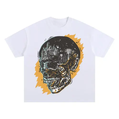 Crow Fight Skull Og Oversized White Graphic Tee