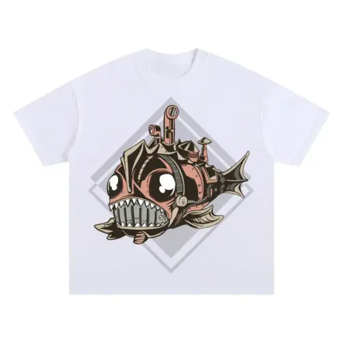 Fish Steampunk Oversized White Graphic Tee