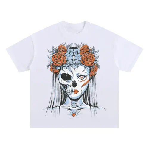 Half Skeleton Bride Oversized White Graphic Tee