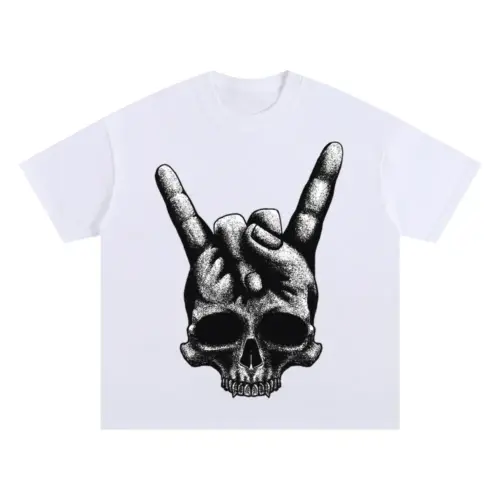 Heavy Metal Skull Oversized White Graphic Tee