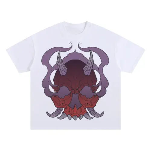 Demon Skull Halloween Oversized White Graphic Tee