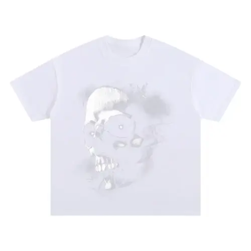 Monochrome Skull Nebula Oversized White Graphic Tee