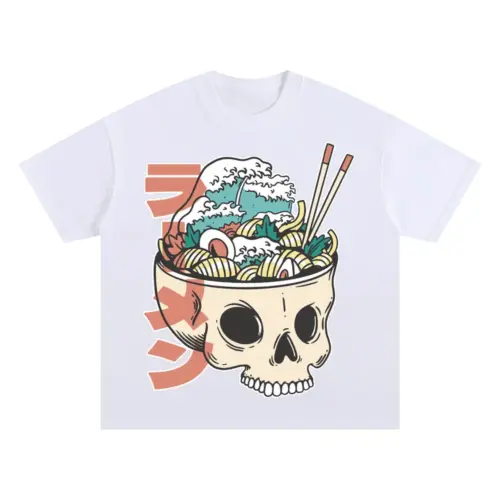 Ramenskull Oversized White Graphic Tee