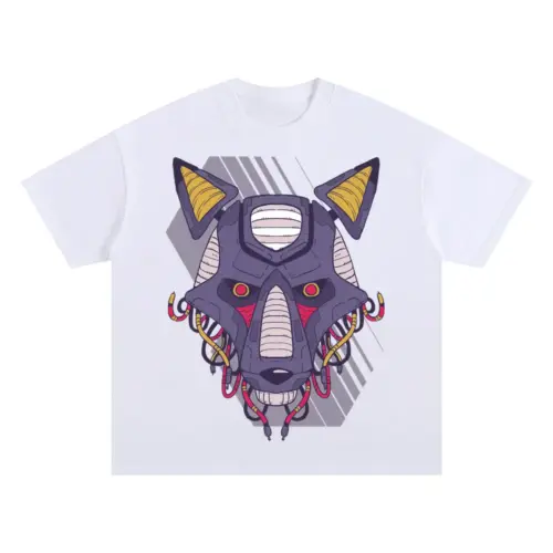 Robot Wolf Oversized White Graphic Tee