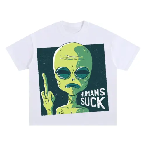 Alien 0 Hq Oversized White Graphic Tee