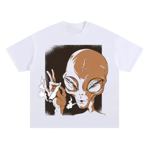 Alien 06 Hq Oversized White Graphic Tee