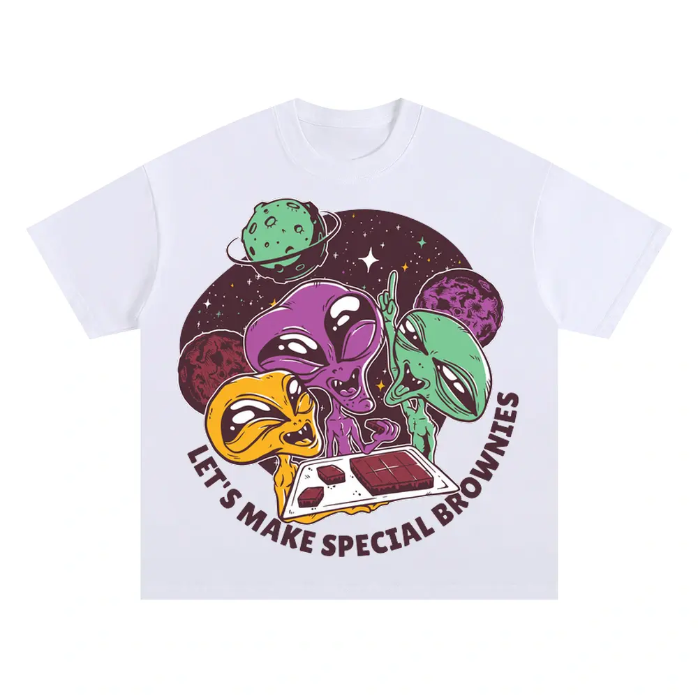 Aiens And Brownies Oversized White Graphic Tee