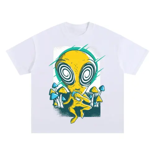 Alien Mushrooms 0 Hq Oversized White Graphic Tee