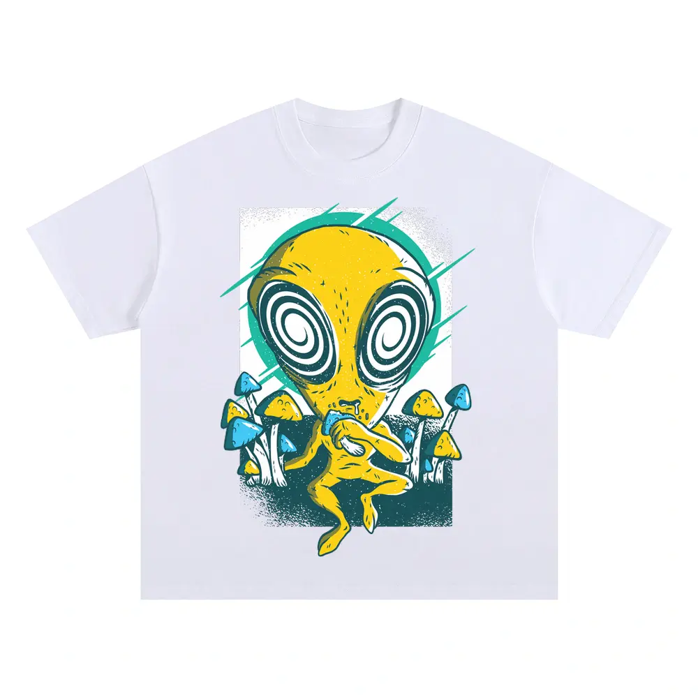 Alien Mushrooms 0 Hq Oversized White Graphic Tee