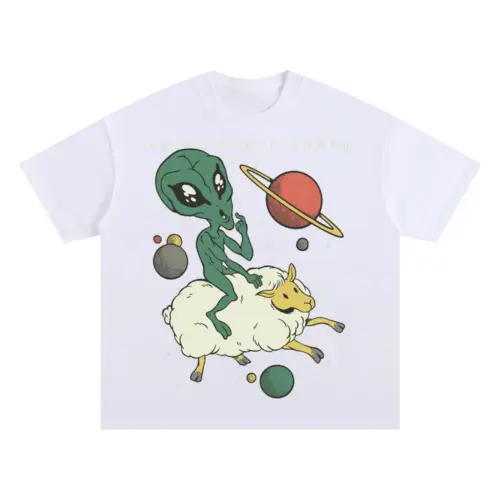 Alien Space Sheep Oversized White Graphic Tee
