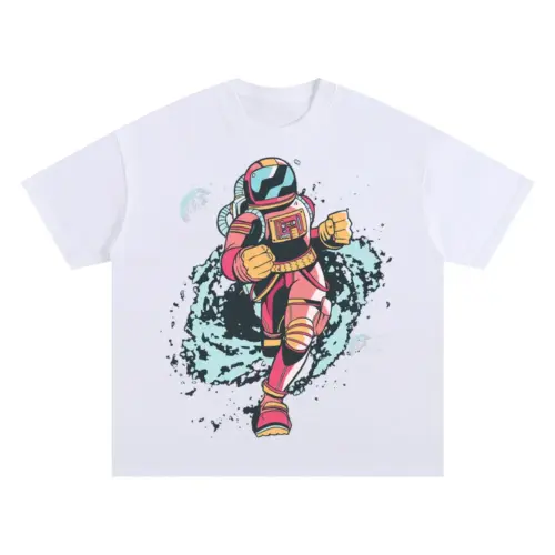 Spaceman Running Oversized White Graphic Tee