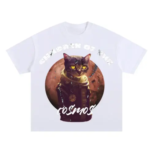 Tote Cat Astronaut Oversized White Graphic Tee